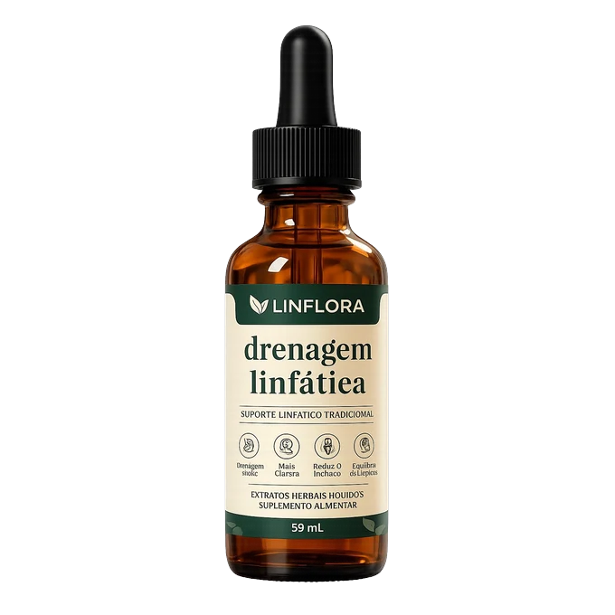 Frasco Linflora em uma composição com elementos naturais